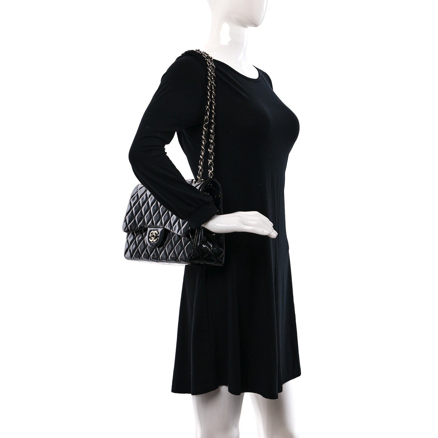 Chanel Patent Quilted Jumbo Double Flap Black 2 of 12