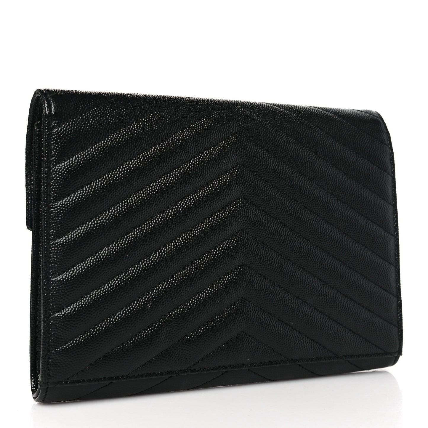 Grain De Poudre Matelasse Chevron Monogram Envelope Clutch Black