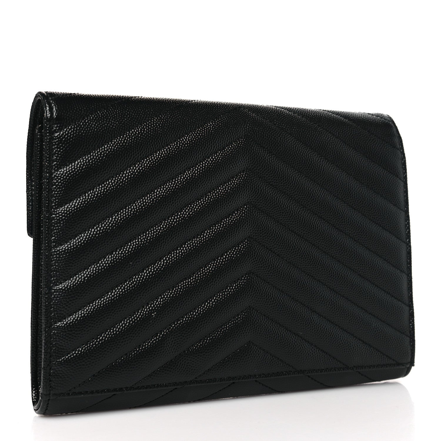 Saint Laurent Grain De Poudre Matelasse Chevron Monogram Envelope Clutch Black 3 of 9