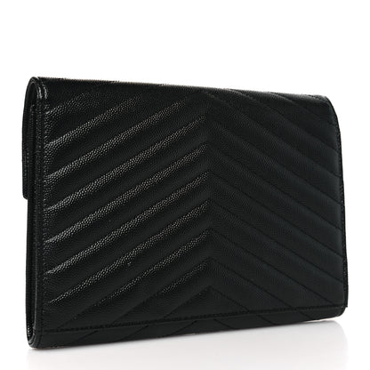 Saint Laurent Grain De Poudre Matelasse Chevron Monogram Envelope Clutch Black 3 of 9