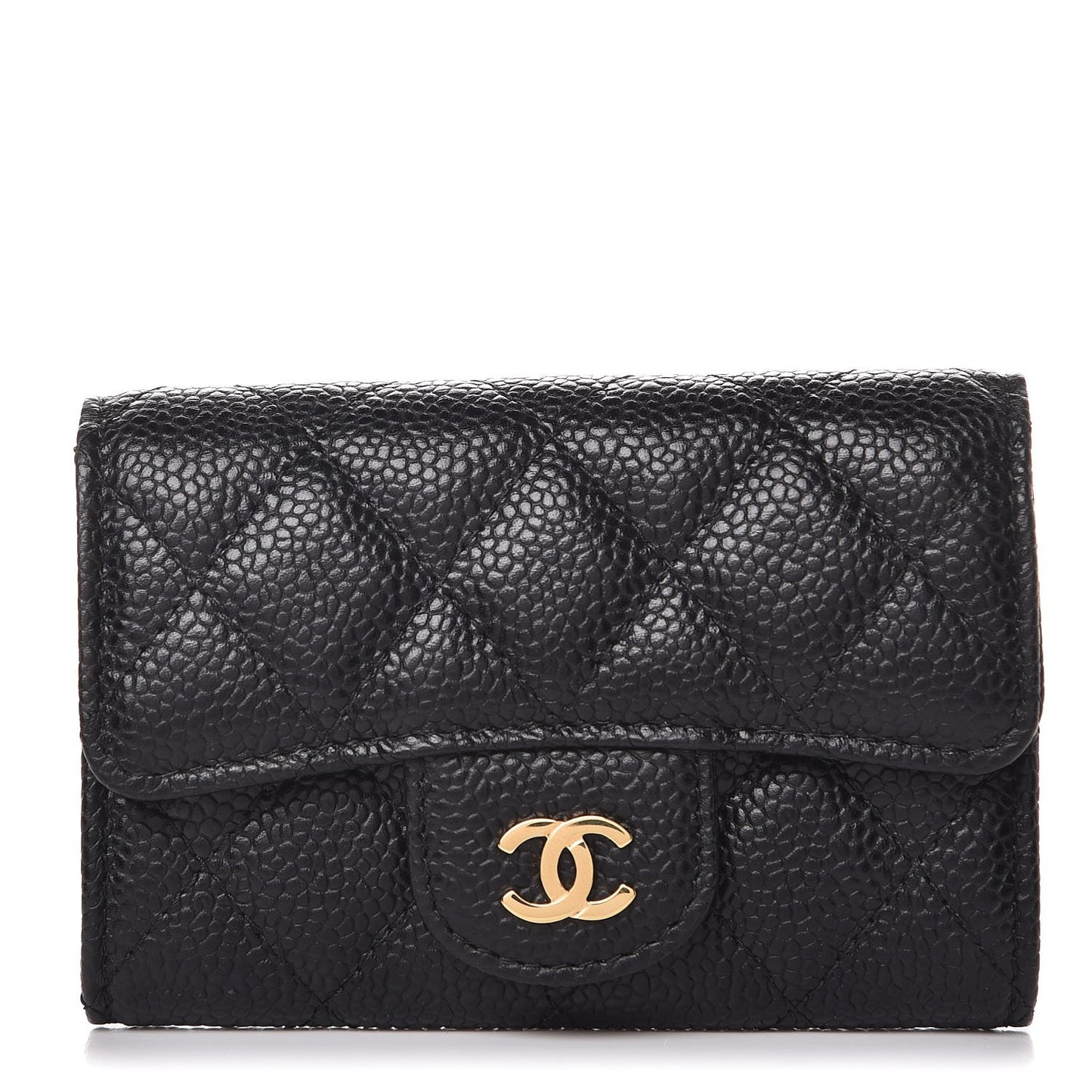 Caviar Quilted Flap Card Holder Black