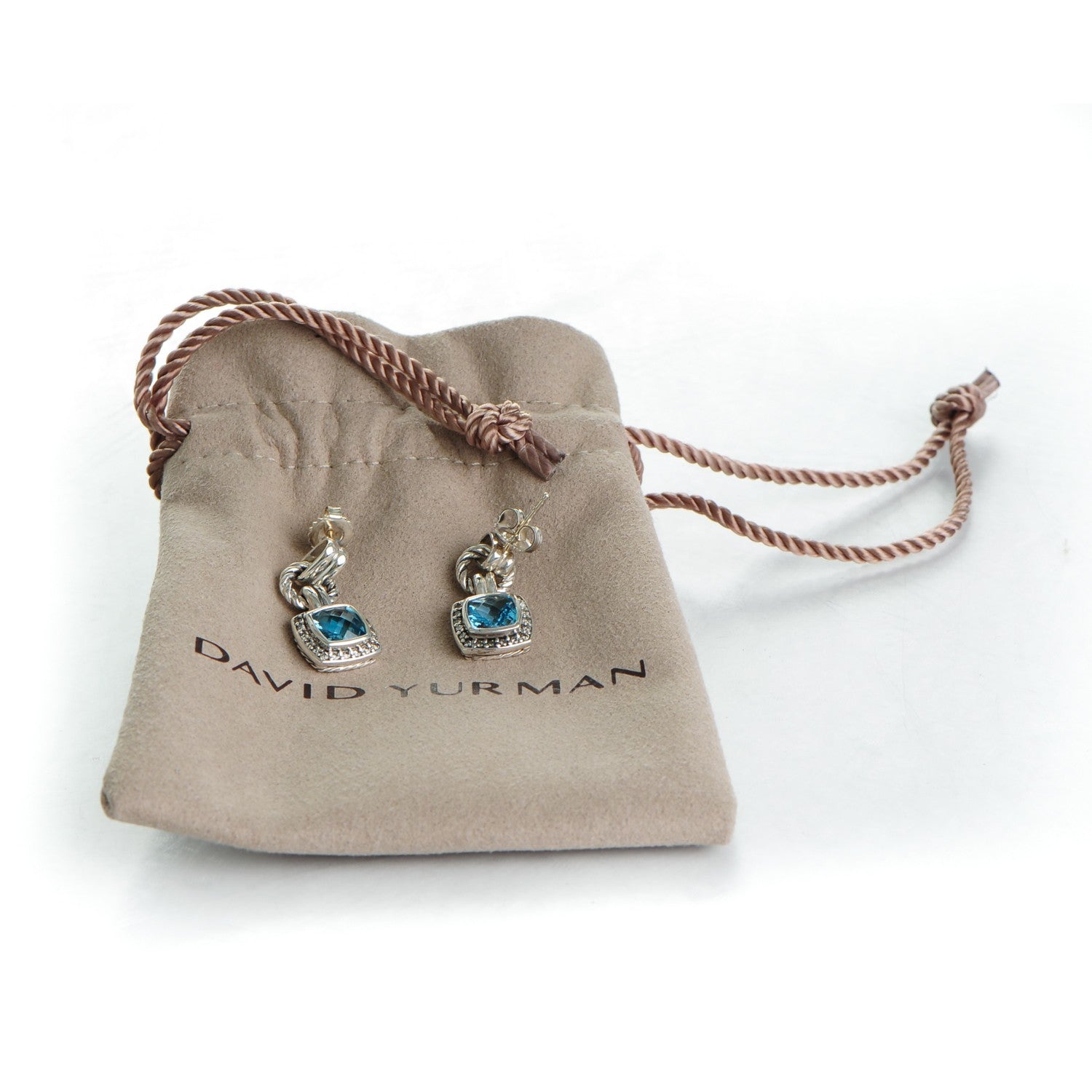David Yurman Sterling Silver Diamond Blue Topaz 7mm Renaissance Drop Earrings 7 of 7