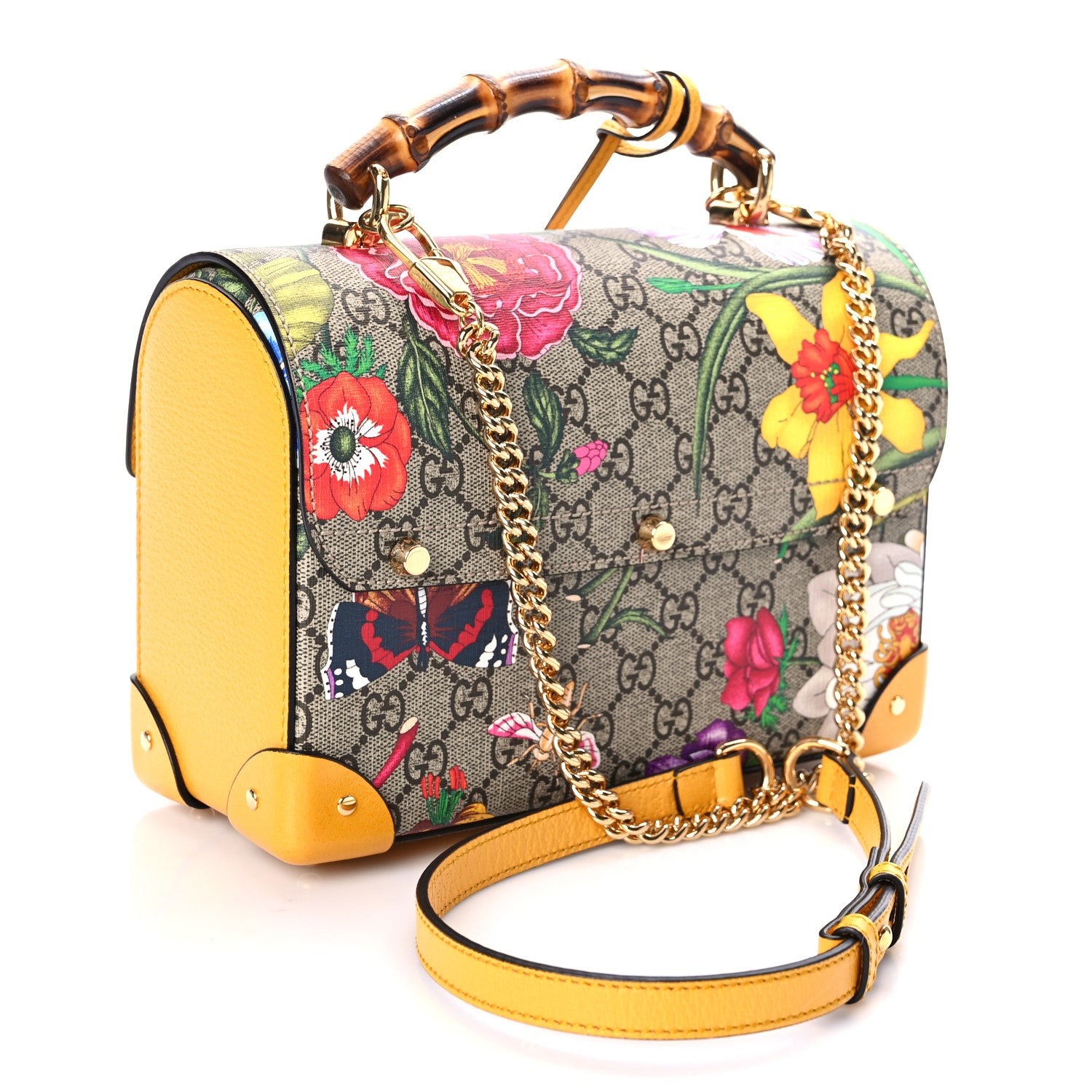 Gucci GG Supreme Monogram Flora Small Padlock Bamboo Shoulder Bag Beige Multicolor Crop 3 of 9