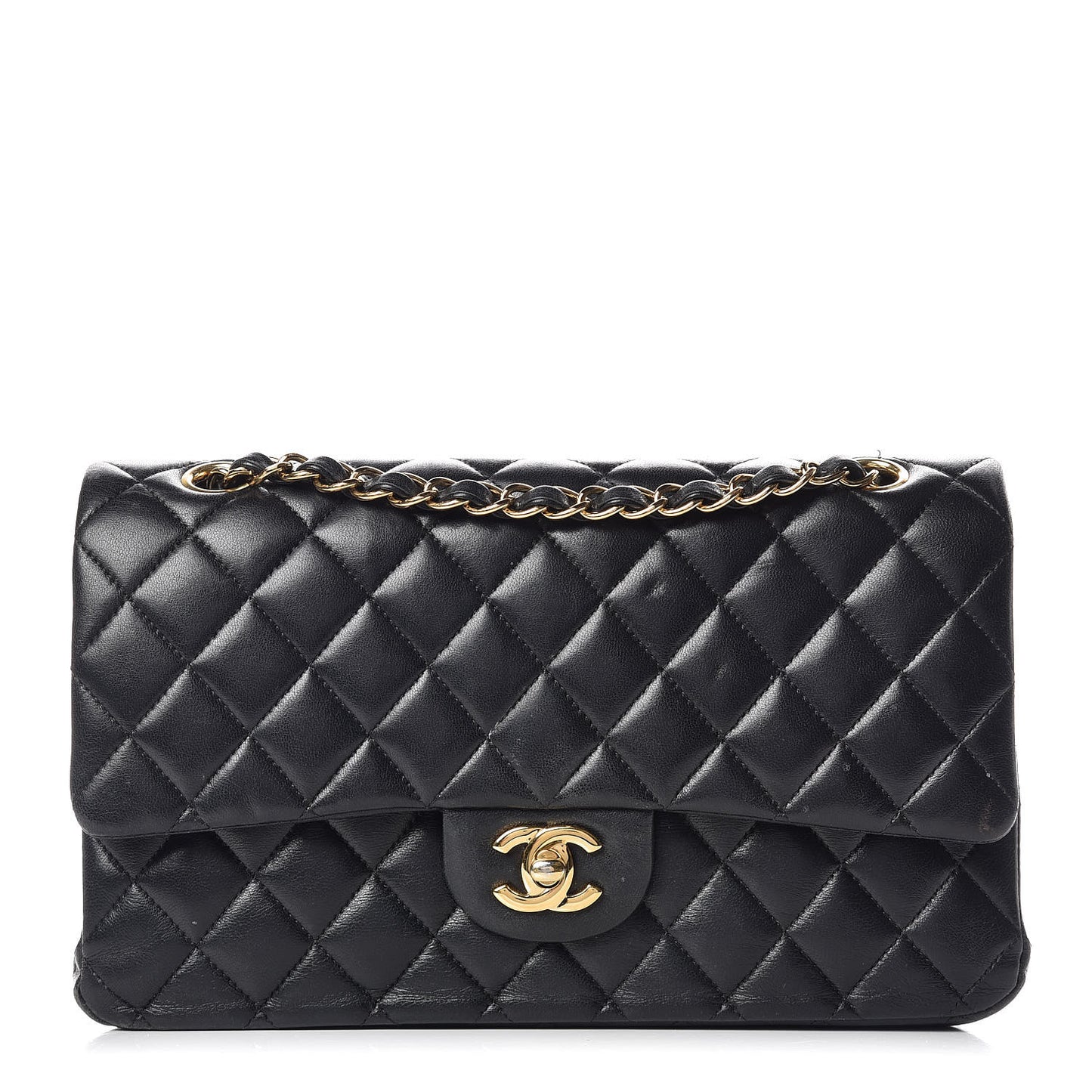 Lambskin Quilted Medium Double Flap Black
