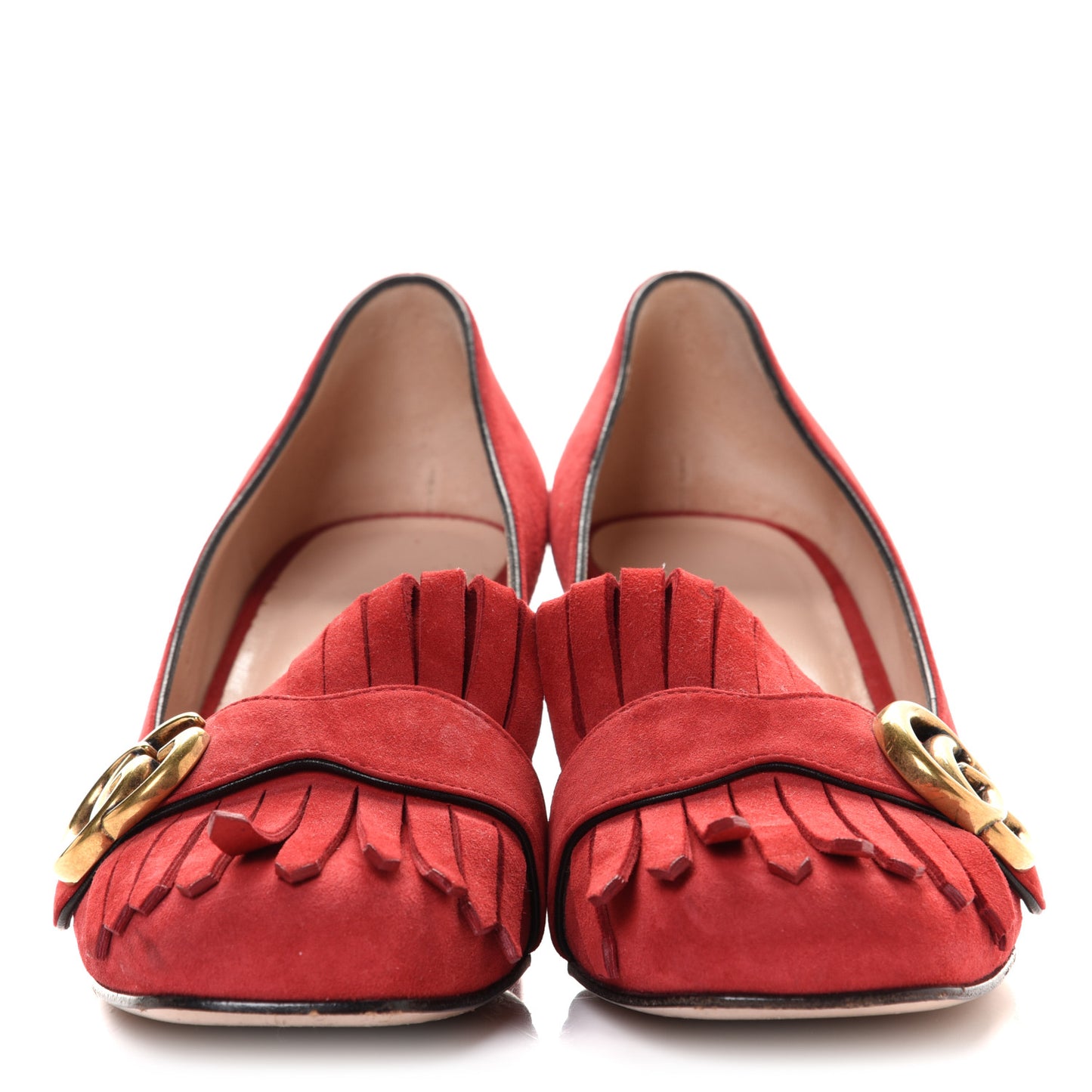 Kid Scamosciato GG Marmont Fringe 50mm Loafer Pumps 37.5 Vulcanic Red