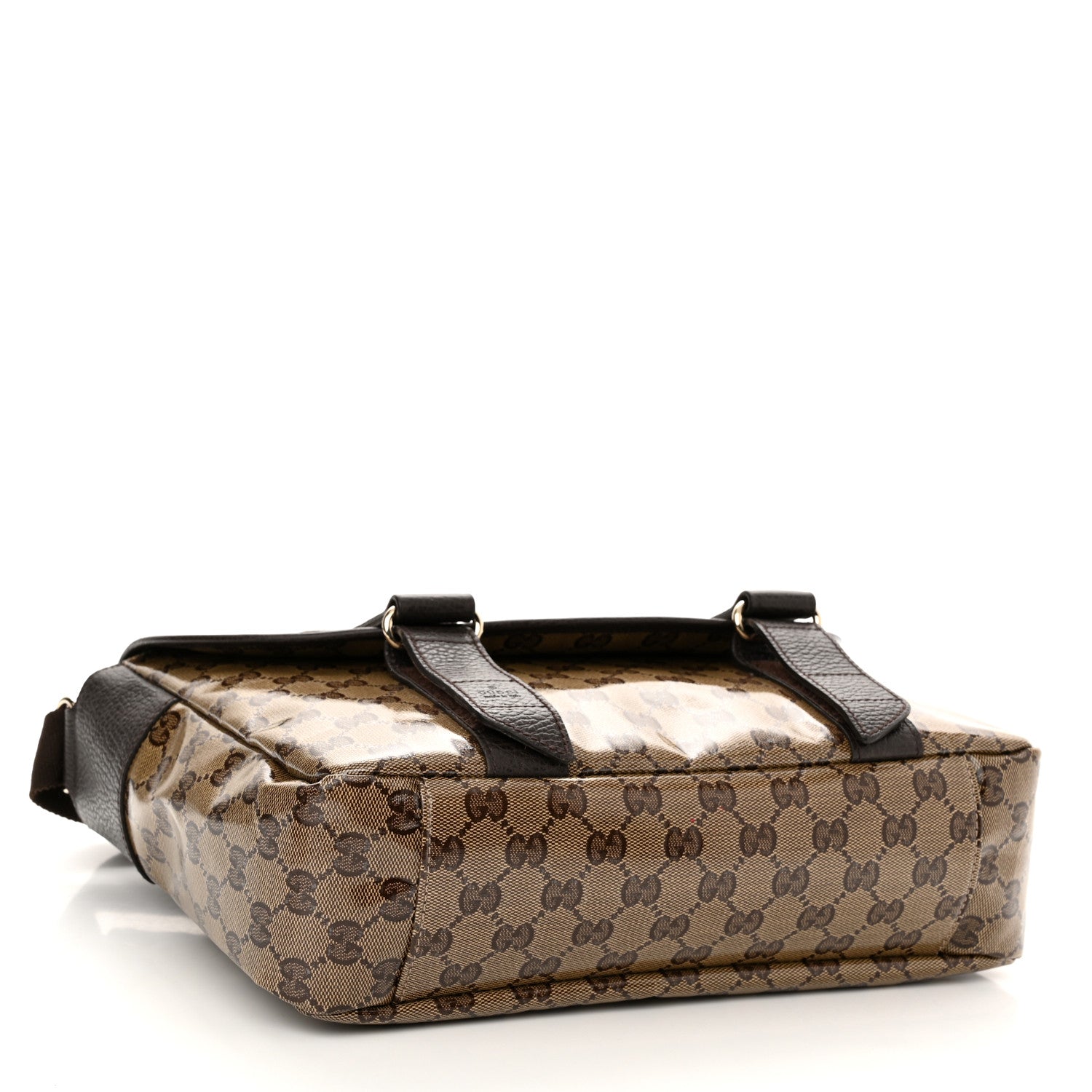 Gucci Crystal Monogram Medium Double Buckle Flap Messenger Beige Dark Brown 4 of 10