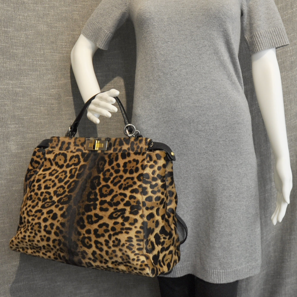 Fendi Calf Hair Leopard Print Zucca Large Peekaboo Iconic Satchel Tobacco 2 of 7
