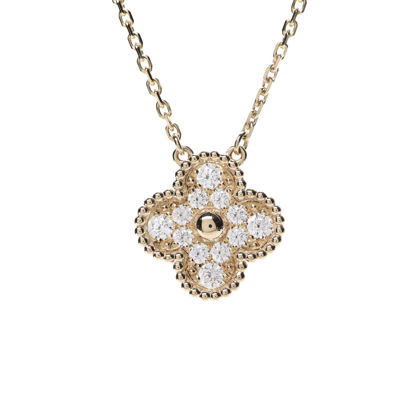 18K Yellow Gold Diamond Vintage Alhambra Pendant Necklace