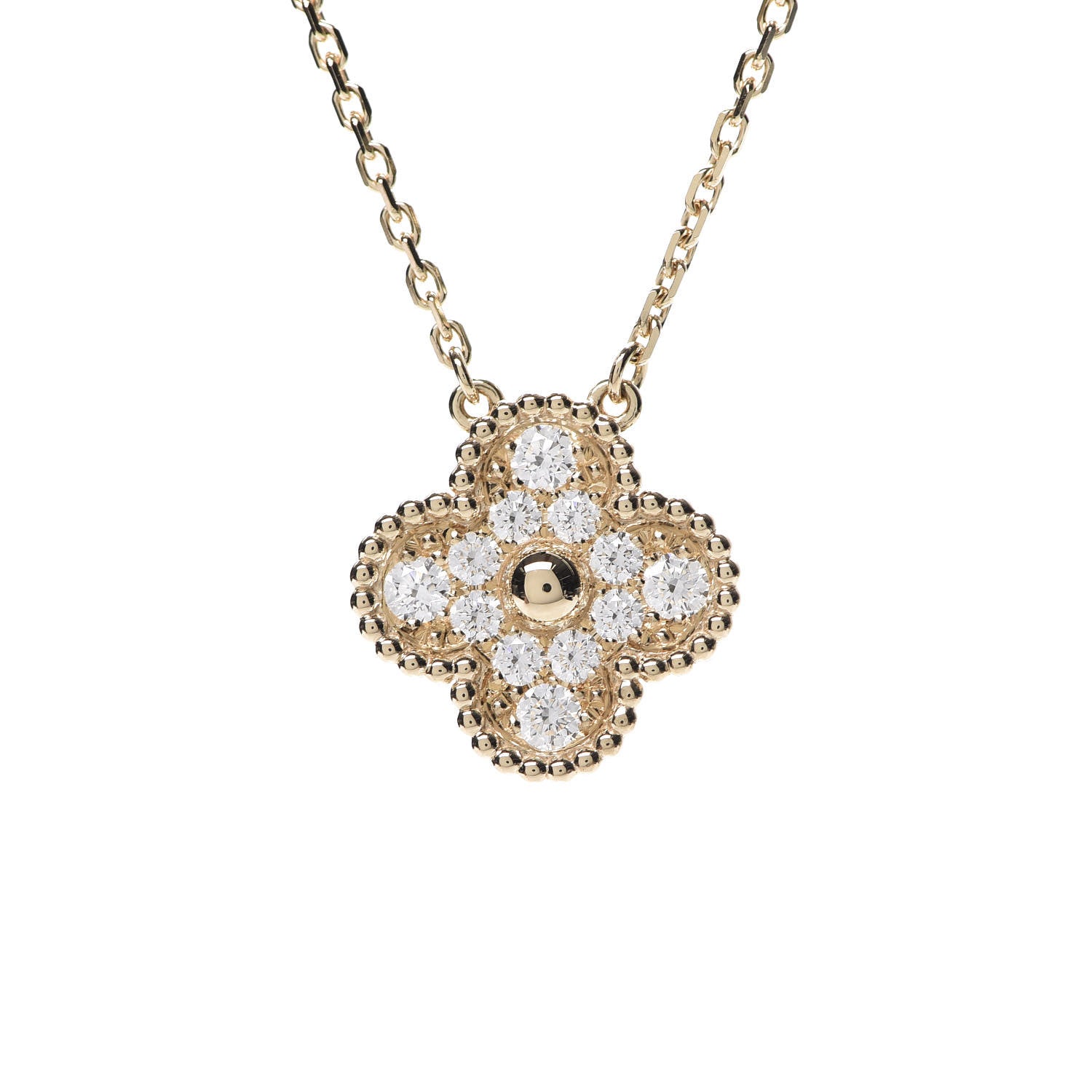 Van Cleef & Arpels 18K Yellow Gold Diamond Vintage Alhambra Pendant Necklace 7 of 7