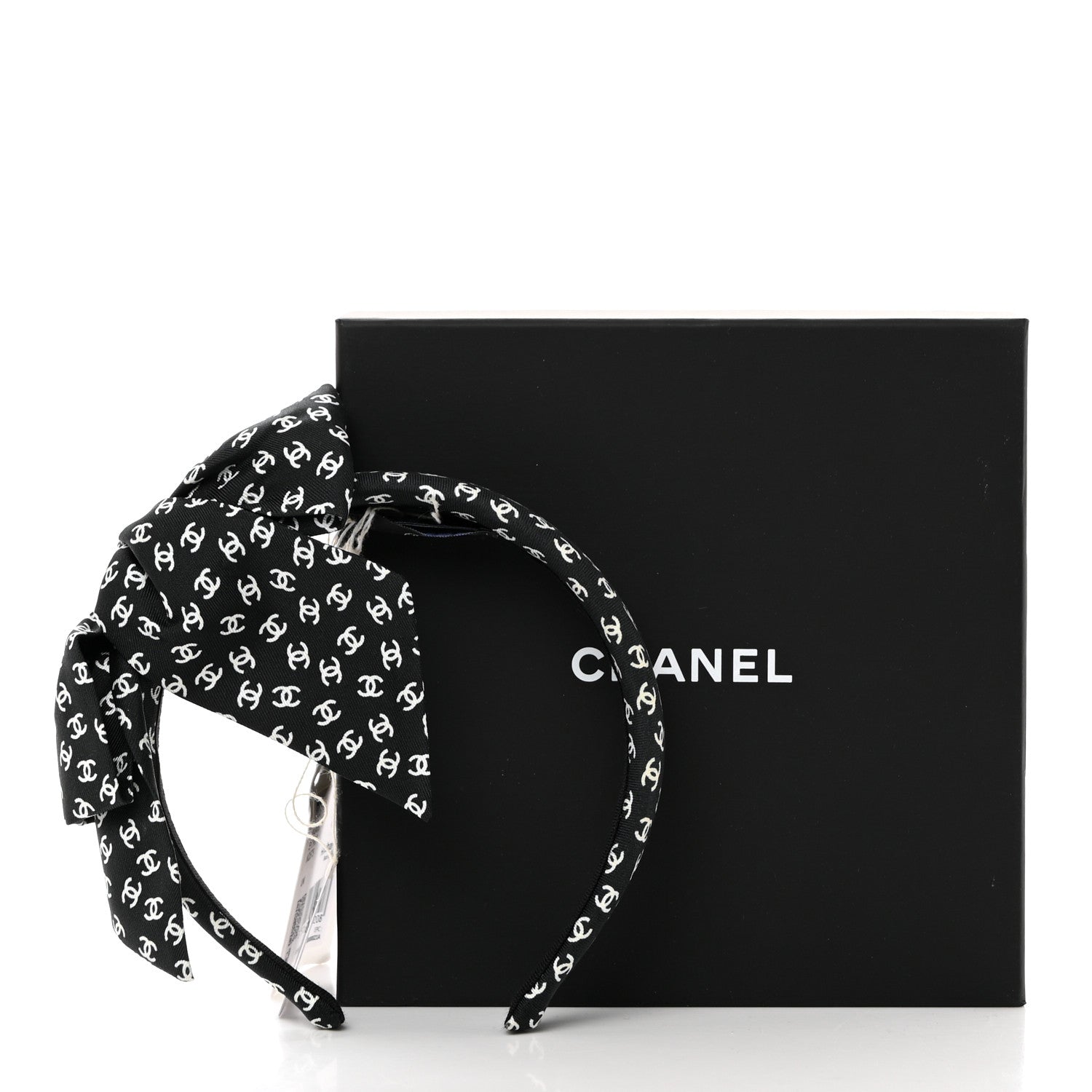 Chanel Silk Bow CC Headband Black Ecru 6 of 6