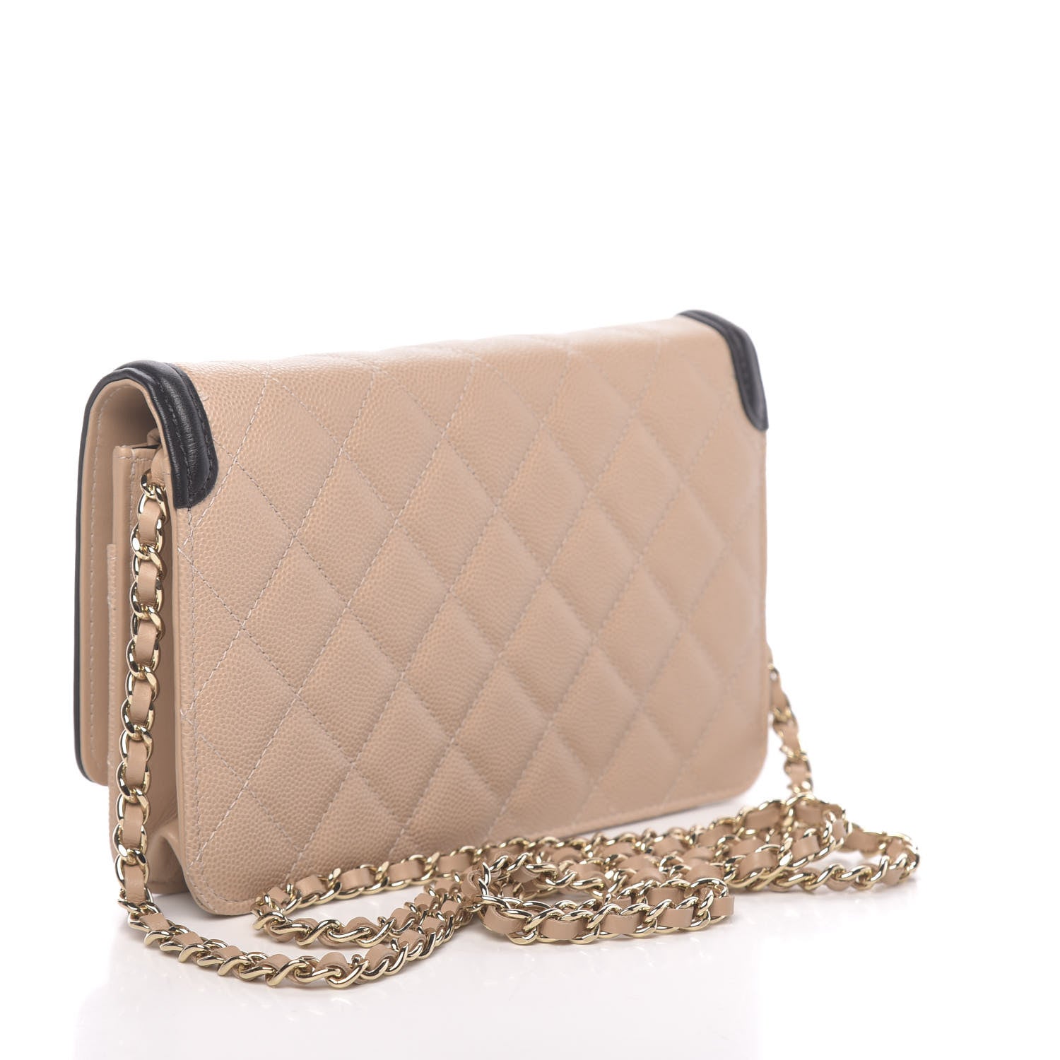 Chanel Caviar Quilted CC Filigree Wallet On Chain WOC Beige Black 3 of 11