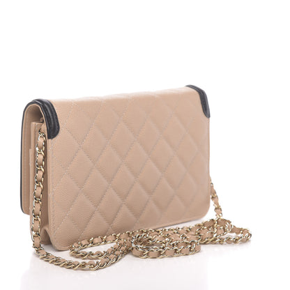 Chanel Caviar Quilted CC Filigree Wallet On Chain WOC Beige Black 3 of 11