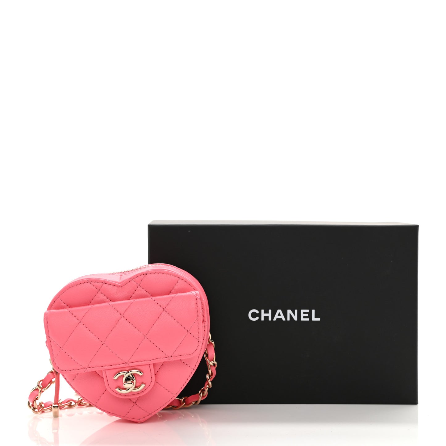 Lambskin Quilted CC In Love Heart Waist Belt Bag With Chain Pink