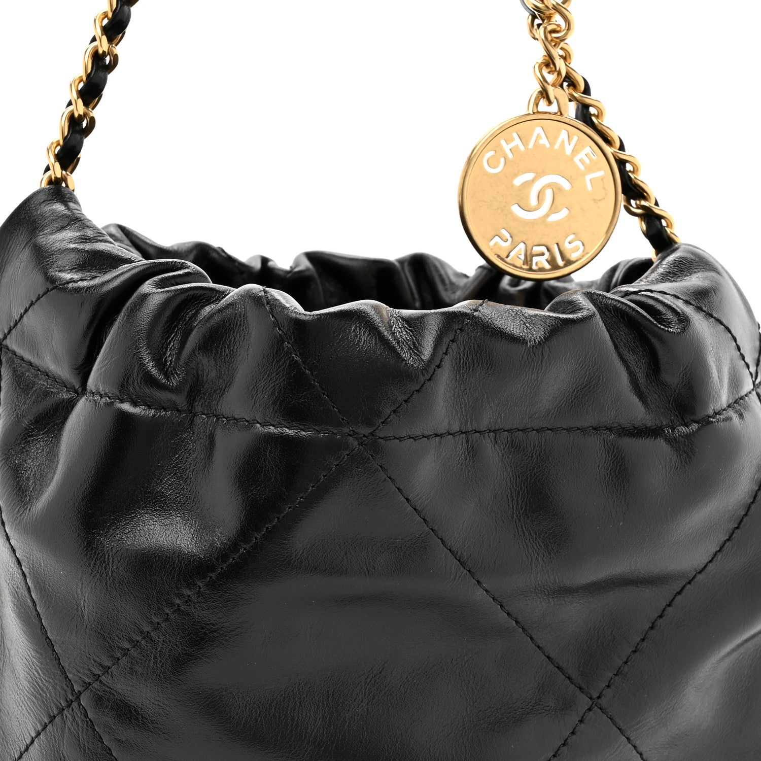 Chanel Shiny Calfskin Quilted Pearl CC Chain Mini Chanel 22 Black 8 of 10