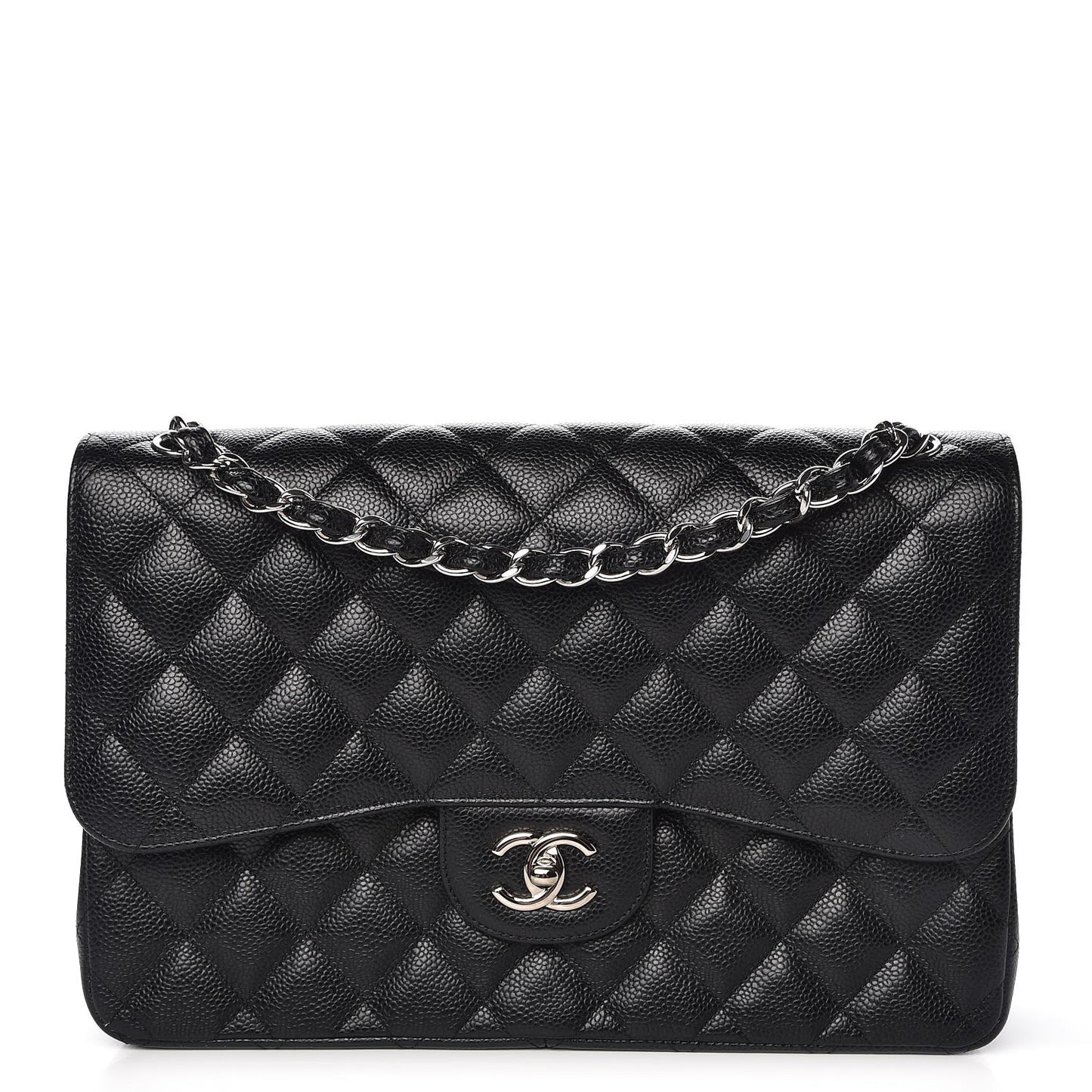 Caviar Quilted Jumbo Double Flap Black