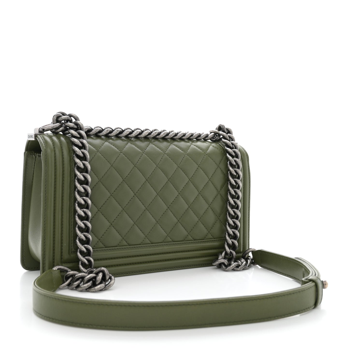 Lambskin Quilted Medium Boy Flap Green