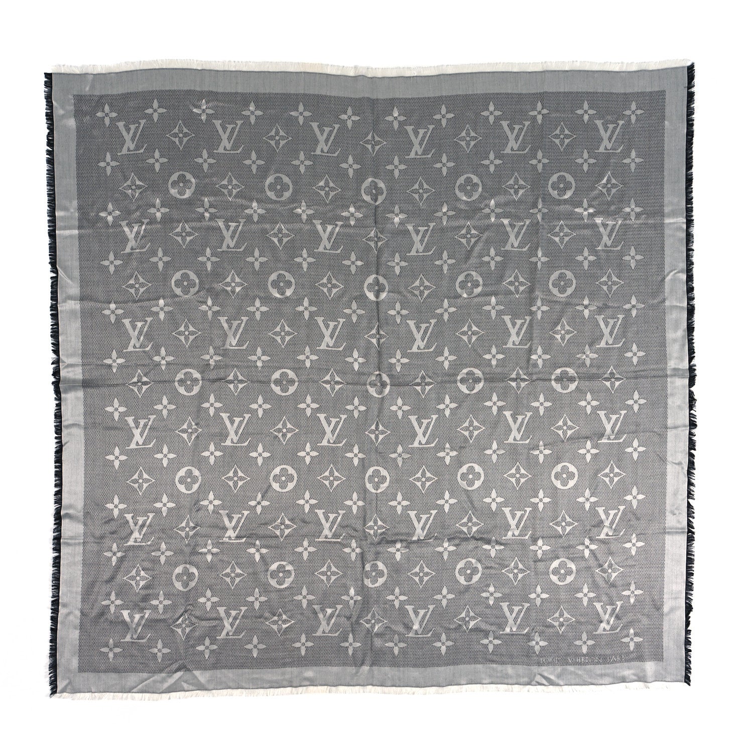 Louis Vuitton Silk Wool Beyond Monogram Shawl Silver 1 of 3