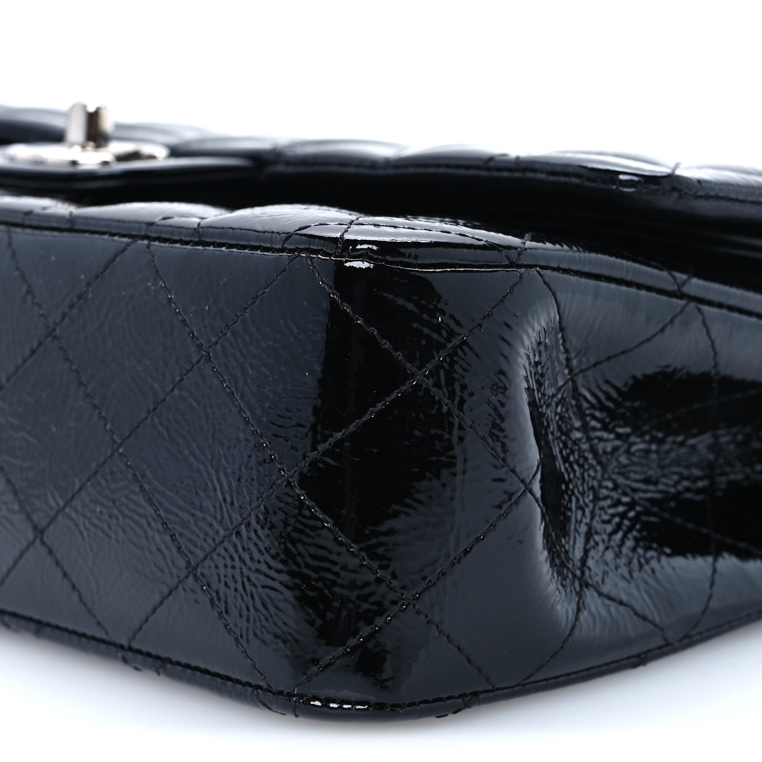 Chanel Distressed Patent Quilted Medium Double Flap Black 11 of 12