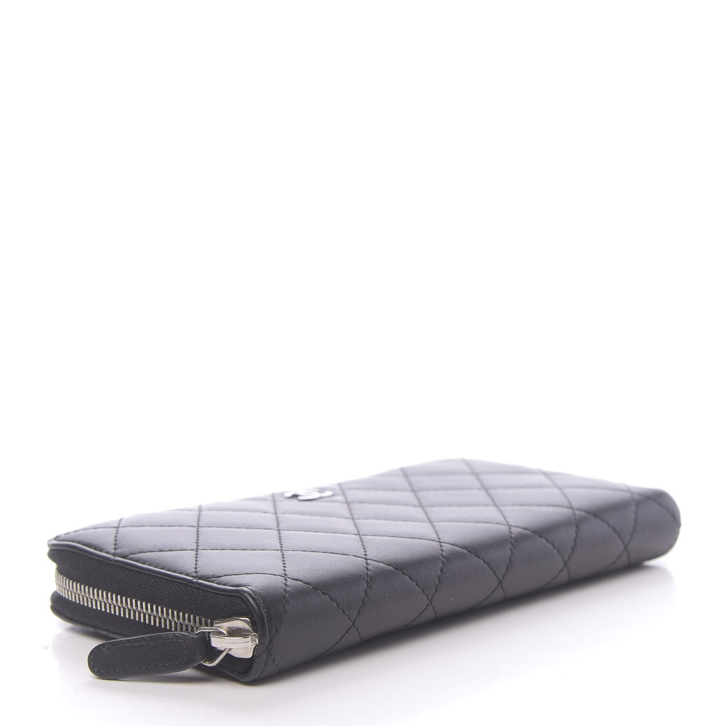 Lambskin Quilted Large Gusset Zip Around Wallet Black