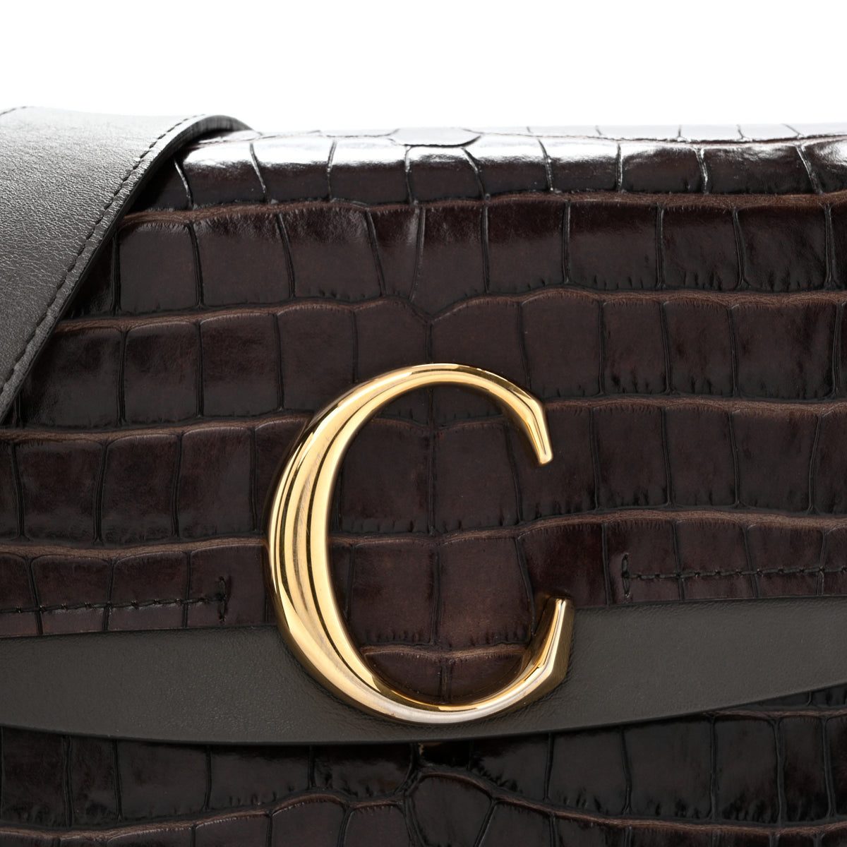 Chloe Calfskin Crocodile Embossed Small C Double Carry Profound Brown 8 of 15