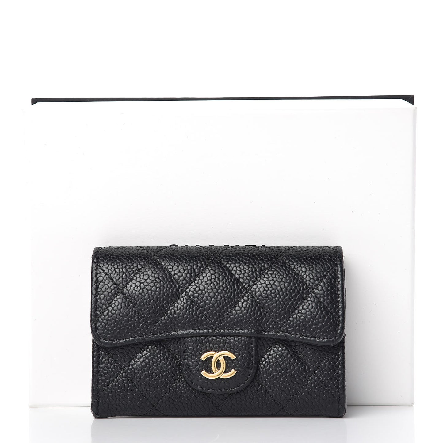 Caviar Quilted Flap Card Holder Black
