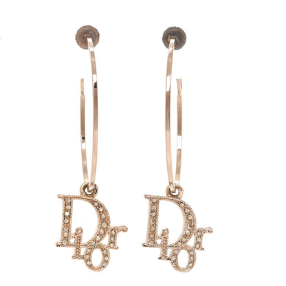 Christian Dior Crystal Logo Hoop Earrings Gold 1 of 5