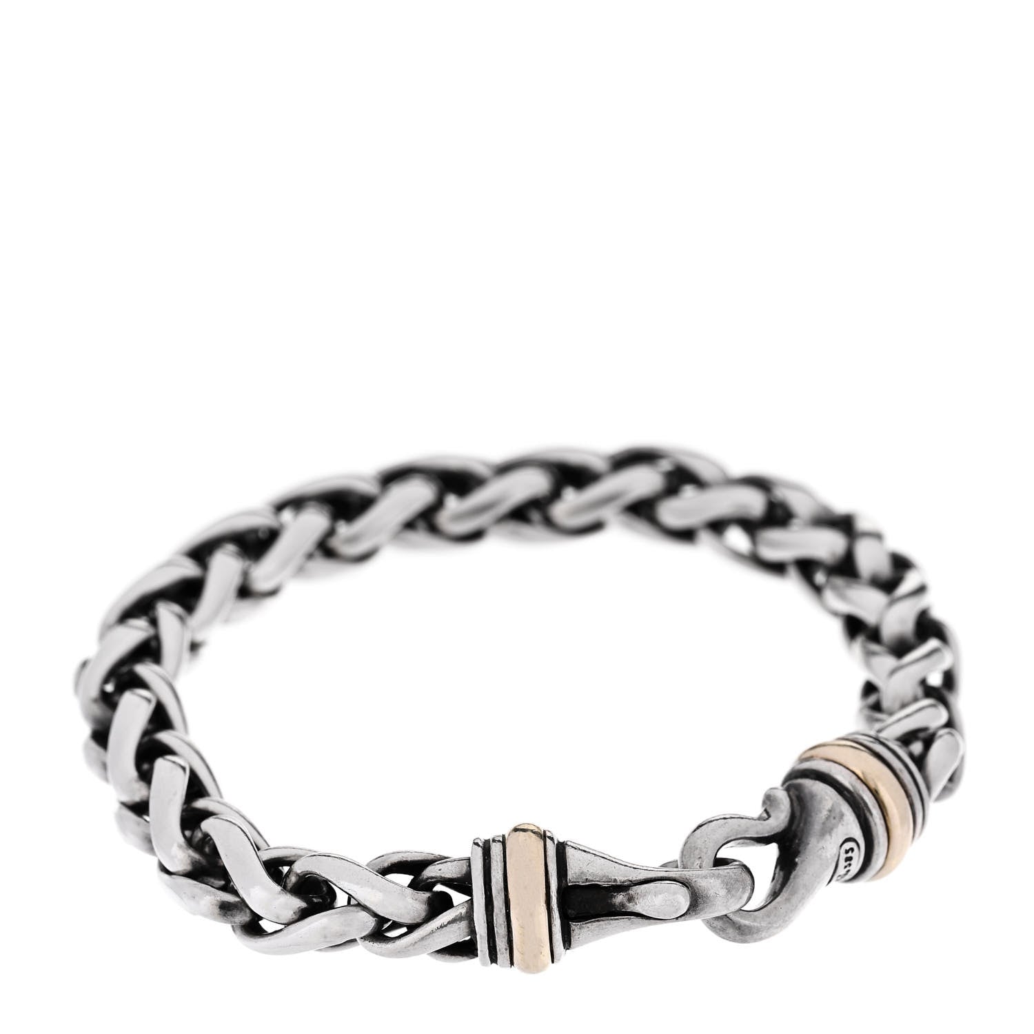 David Yurman Sterling Silver 14K Yellow Gold 8mm Wheat Chain Bracelet 2 of 4