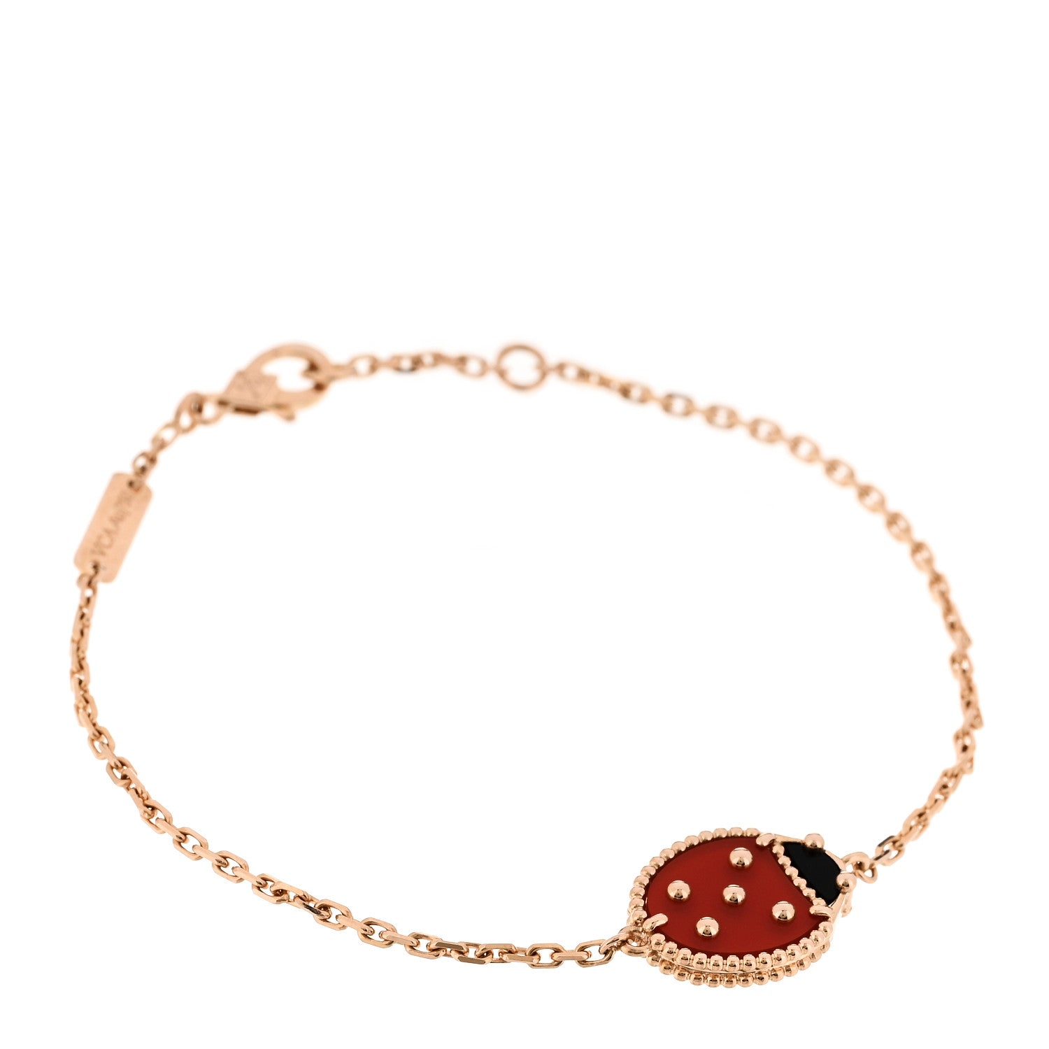 Van Cleef & Arpels 18K Rose Gold Carnelian Onyx Lucky Spring Closed Wing Ladybug Bracelet 1 of 4