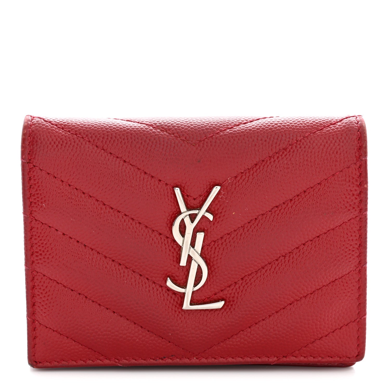 Saint Laurent Grain De Poudre Matelasse Chevron Monogram Flap Card Case Red 1 of 11