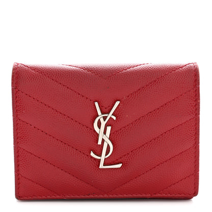 Saint Laurent Grain De Poudre Matelasse Chevron Monogram Flap Card Case Red 1 of 11