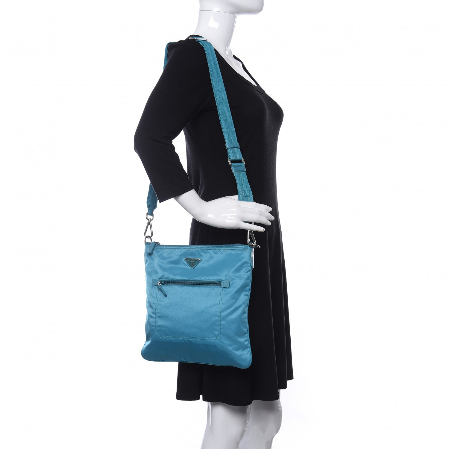 Prada Tessuto Nylon Saffiano Flat Messenger Bag Turchese 2 of 10