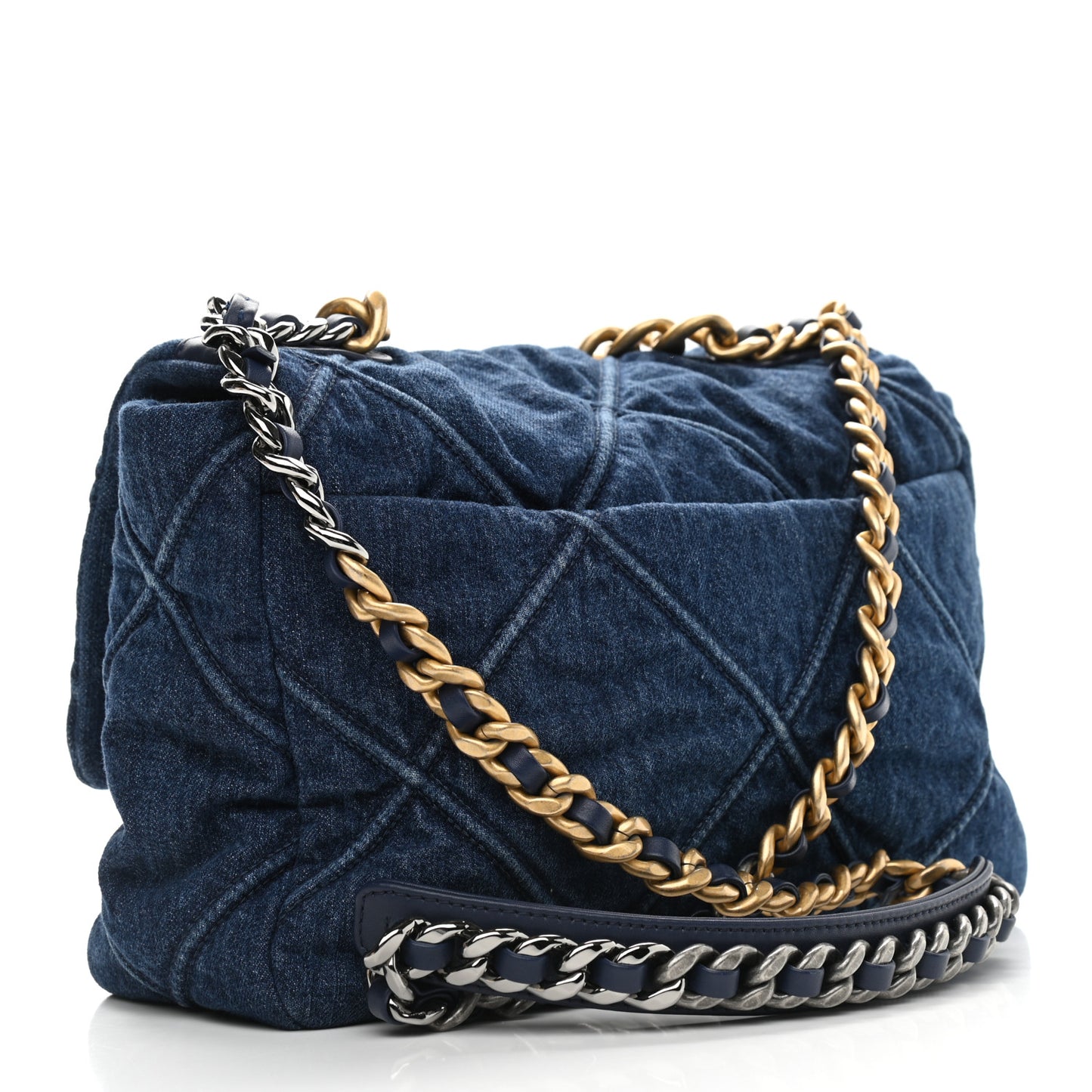 Denim Quilted Large Chanel 19 Flap Blue