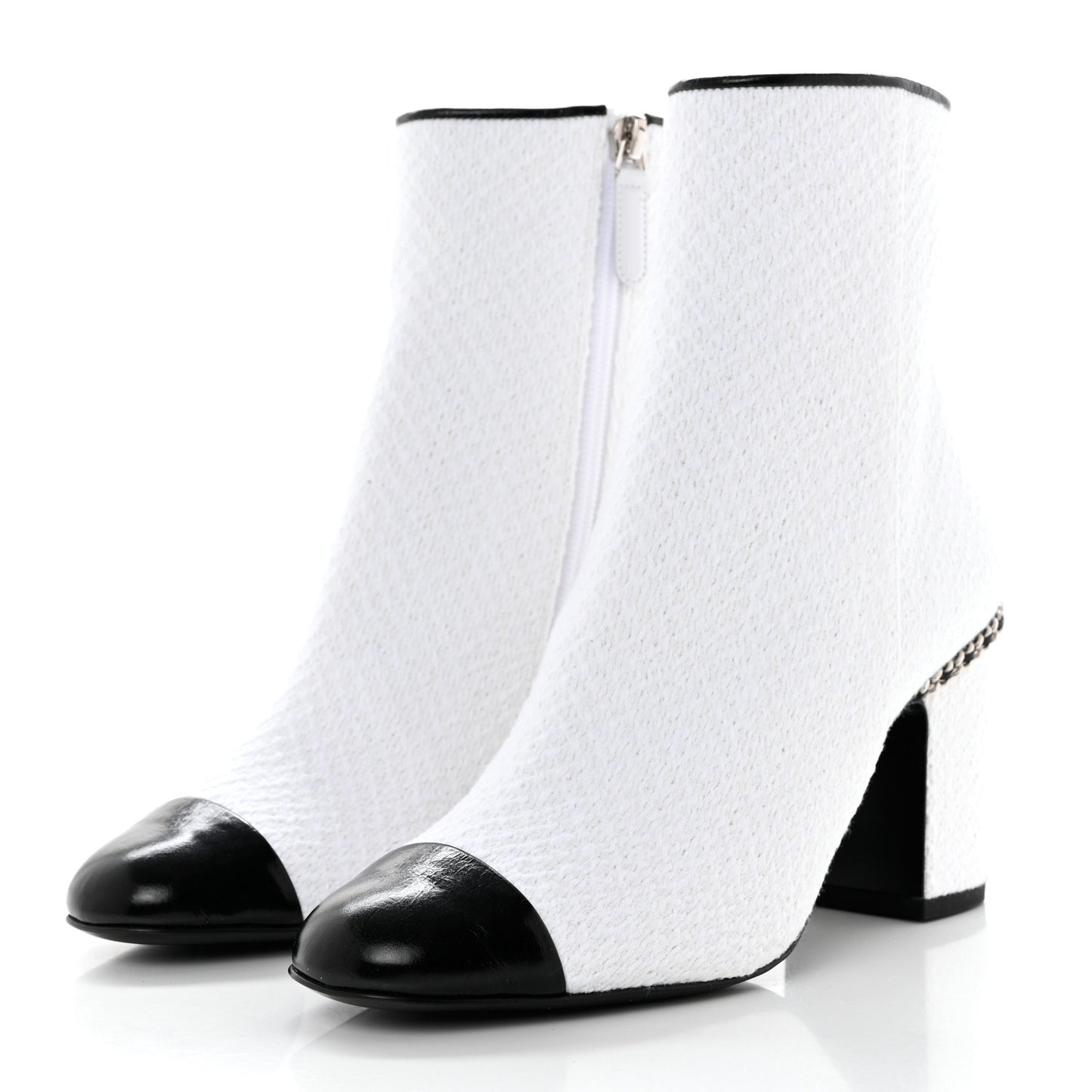 Tweed Cap Toe CC Ankle Boots 36.5 White Black