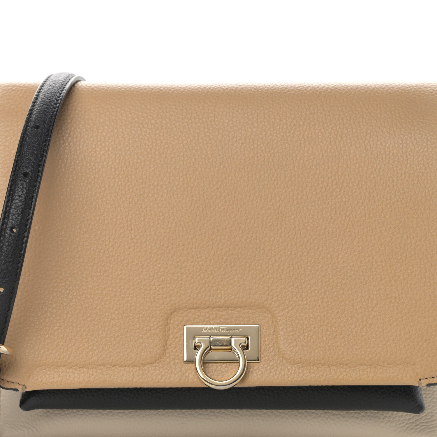 Salvatore Ferragamo Grained Calfskin Trifolio Flap Bag Dune Bone 8 of 14
