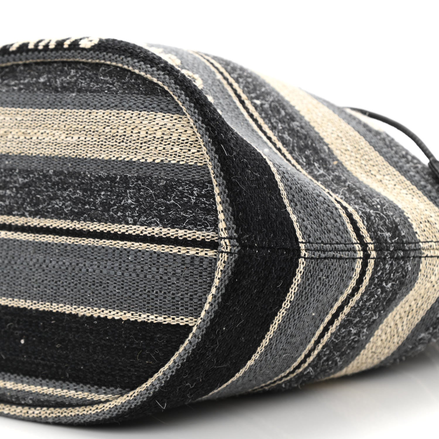 Chanel Striped Canvas Deauville Drawstring Bag Grey Black 10 of 10