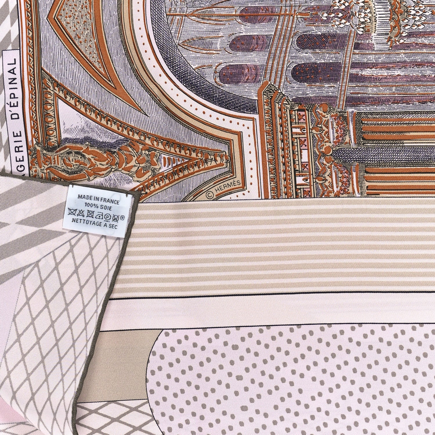 Hermes Silk Grand Theatre Nouveau Scarf 90 Rose Pale Etoupe 3 of 3