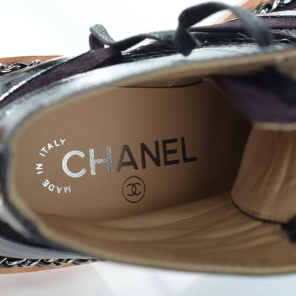Chanel Patent Calfskin Chain Around Lace Up Boots 35.5 Black 7 of 8