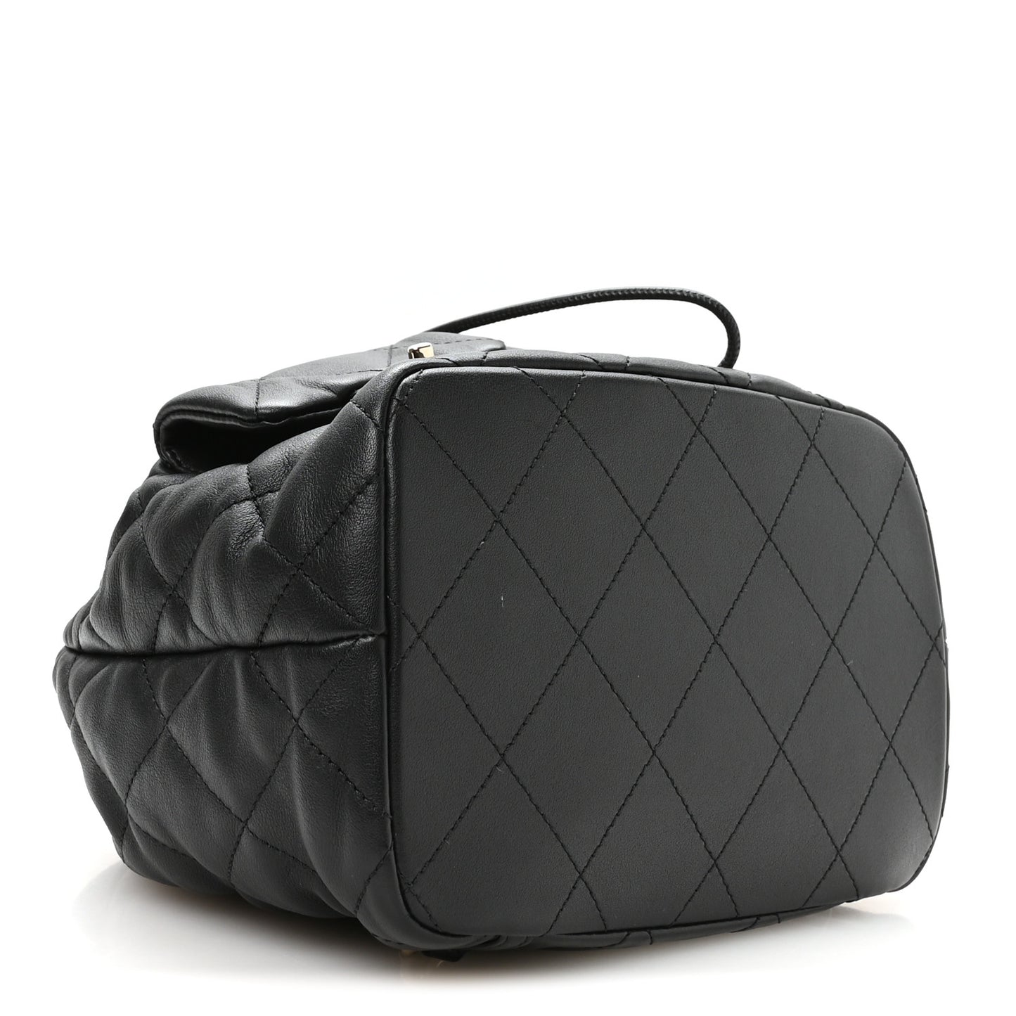 Calfskin Quilted Double Pocket Drawstring Backpack Black