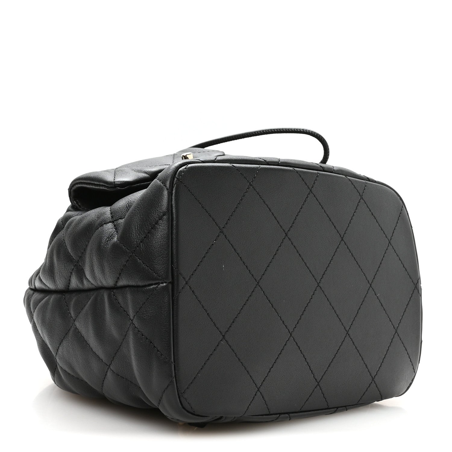 Chanel Calfskin Quilted Double Pocket Drawstring Backpack Black 3 of 9