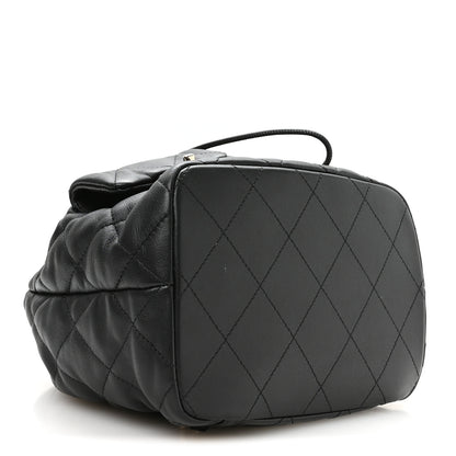 Chanel Calfskin Quilted Double Pocket Drawstring Backpack Black 3 of 9