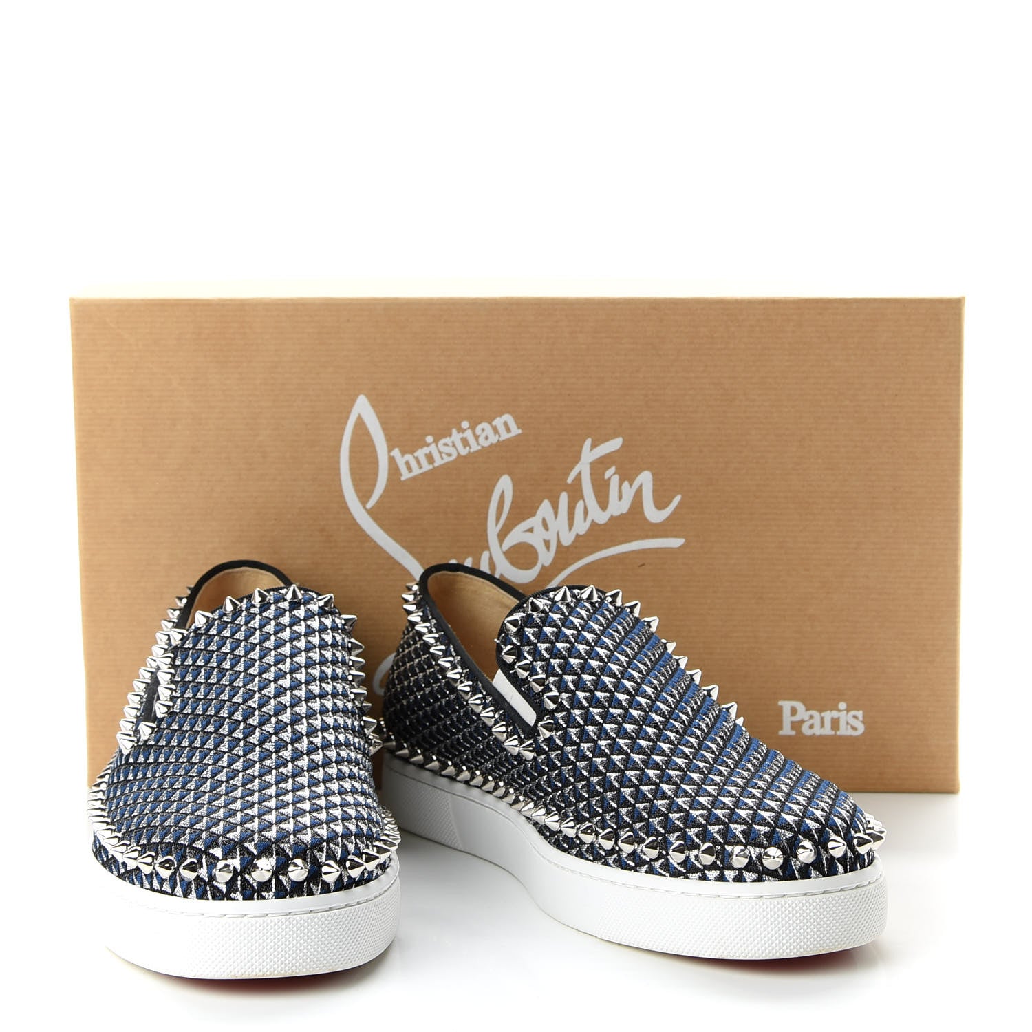 Christian Louboutin Glitter Pyramide Womens Pik Boat Flats 38.5 Navy Silver 9 of 9
