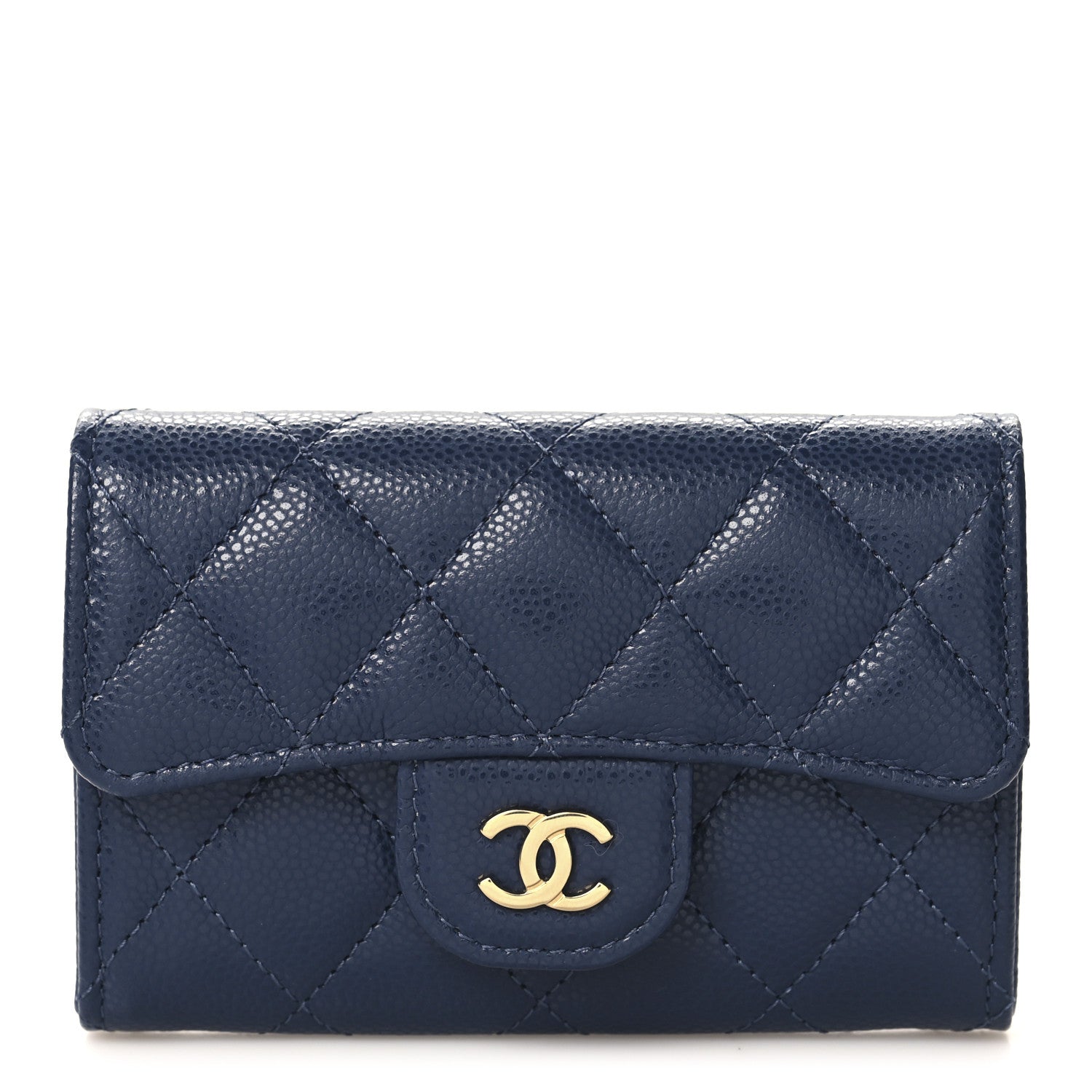 Chanel Caviar Quilted Flap Card Holder Wallet Navy Blue 1 of 9