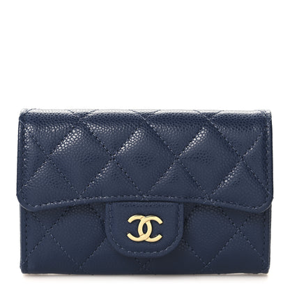 Chanel Caviar Quilted Flap Card Holder Wallet Navy Blue 1 of 9
