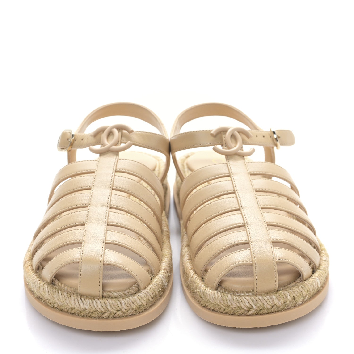 Chanel Lambskin Espadrille Sandals 37 Beige 2 of 8