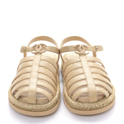 Chanel Lambskin Espadrille Sandals 37 Beige 2 of 8