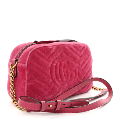 Gucci Velvet Matelasse Small GG Marmont Chain Shoulder Bag Light Raspberry Rose 3 of 10