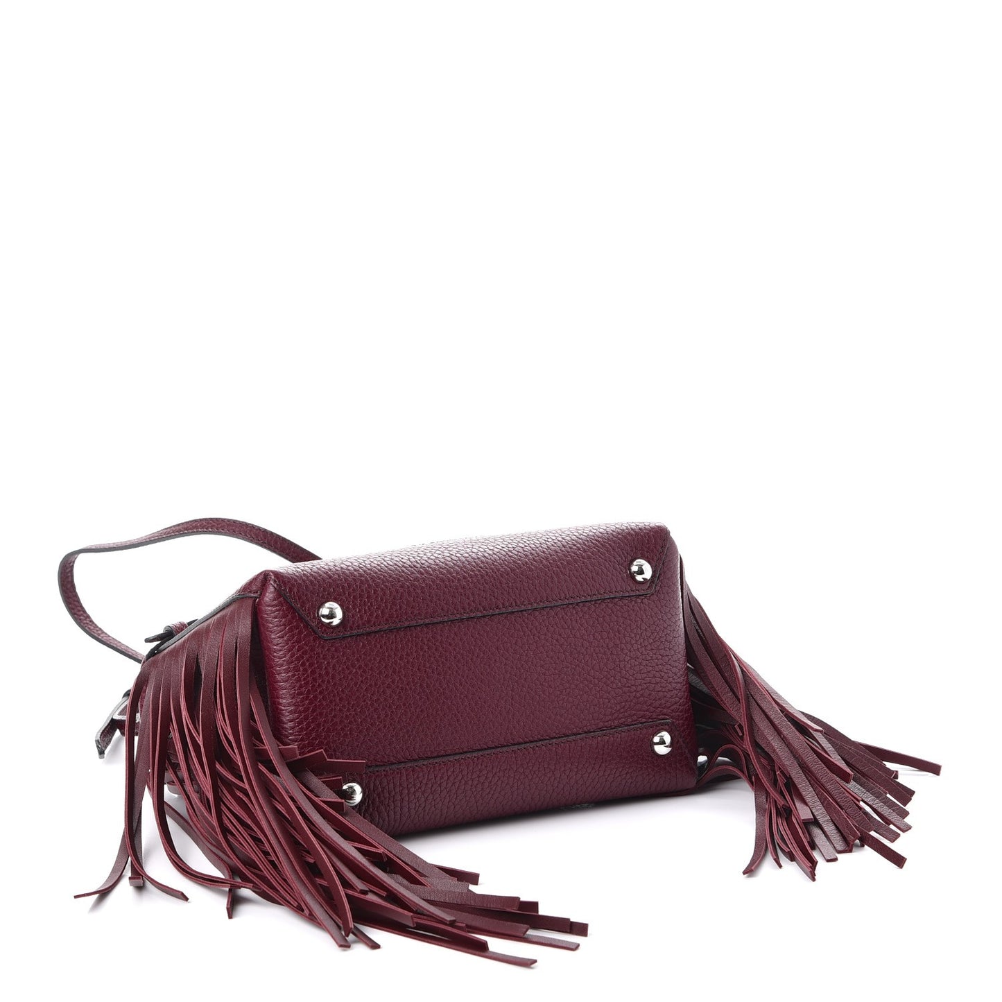 Grainy Calfskin Studded Fringe Baby Banner Tote Damson Magenta