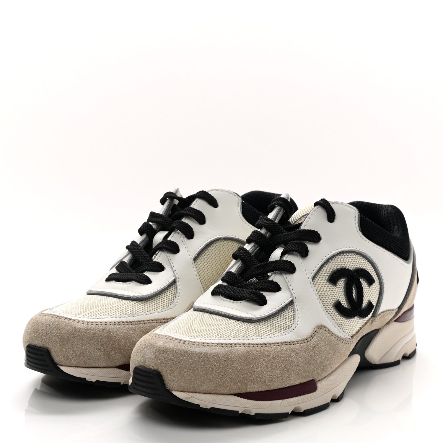 Chanel Mesh Suede Calfskin Womens CC Sneakers 39 White Ivory Dark Beige 3 of 8