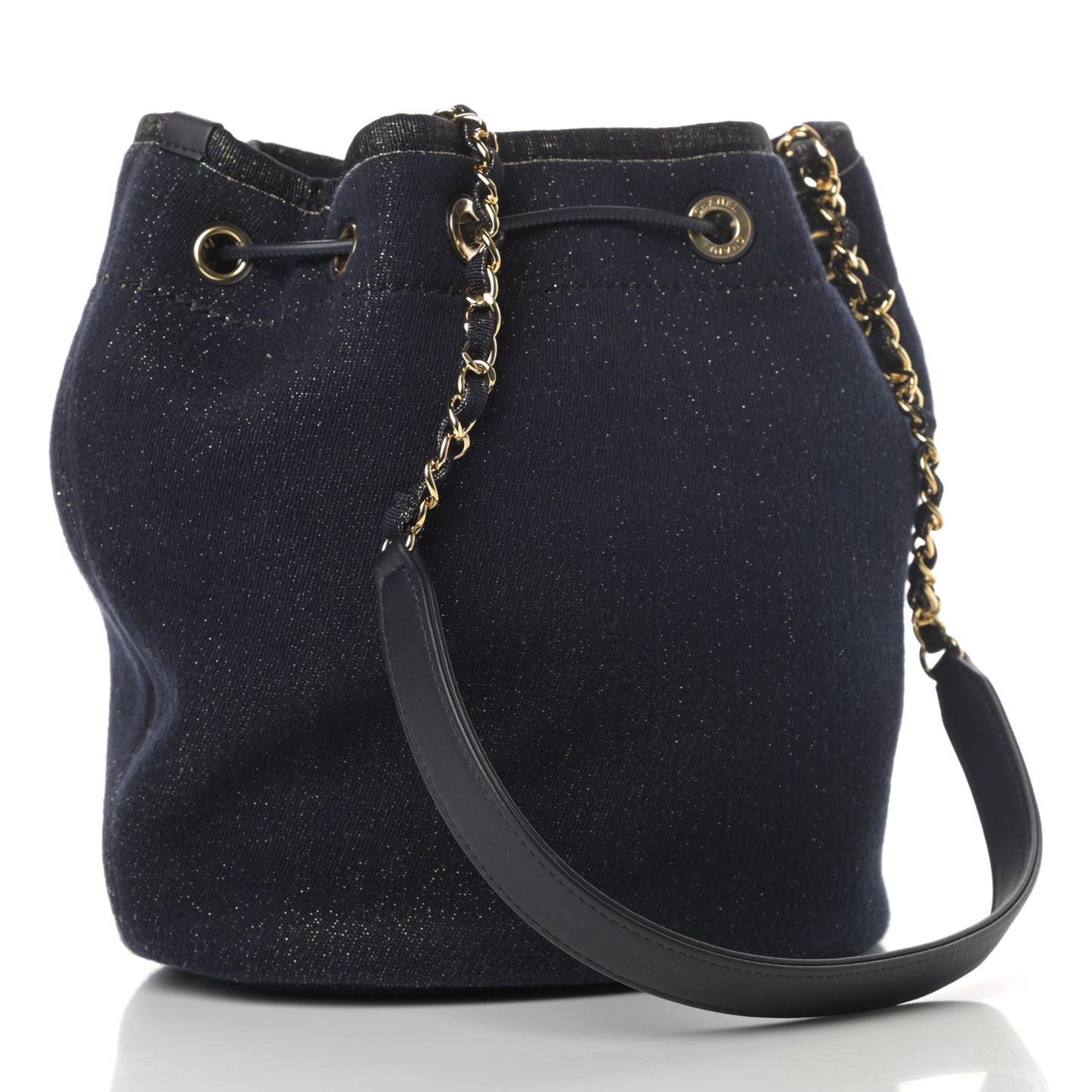Lurex Canvas Deauville Drawstring Bag Navy Blue Gold