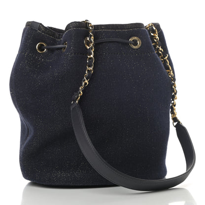 Chanel Lurex Canvas Deauville Drawstring Bag Navy Blue Gold 3 of 10